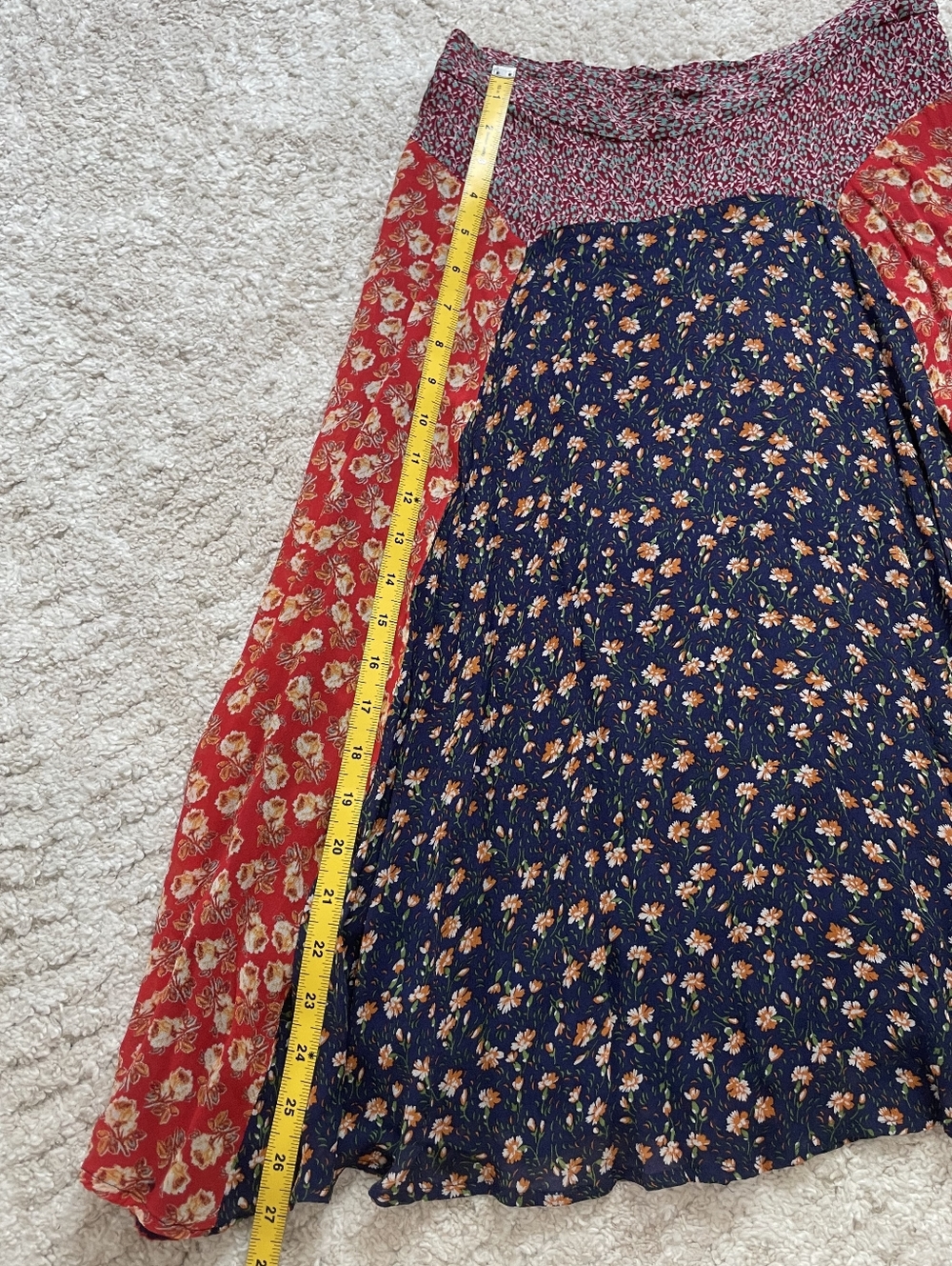 Anthropologie Red and Navy Mixed Floral Midi Skirt Size S - Picture 7 of 12
